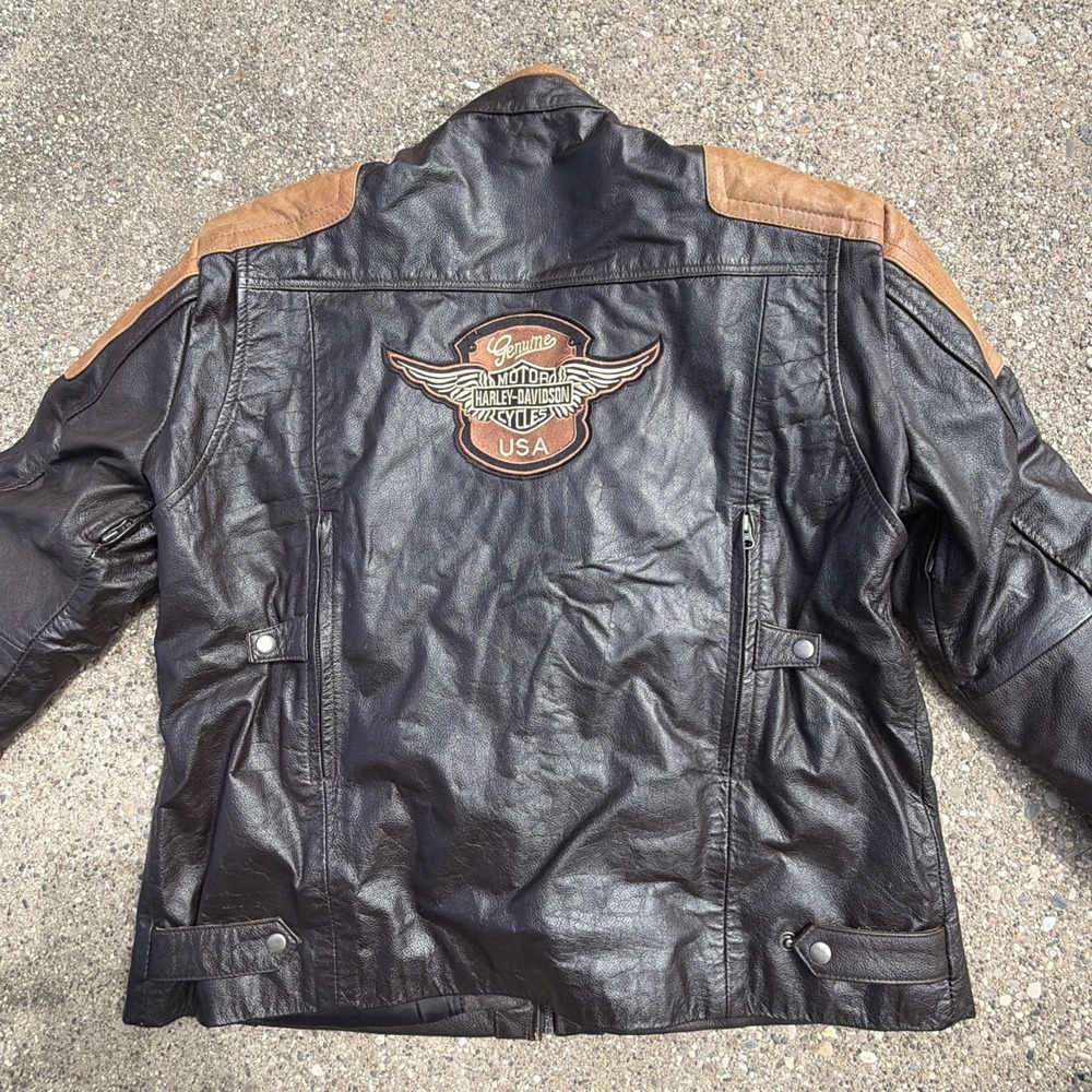 Harley‎ Davidson Real Leather Jacket Coat Patch Padded Men's 2XL